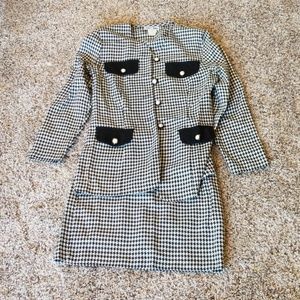 Black Houndstooth Skirt and Jacket Set